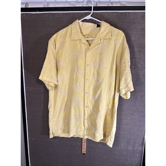 Tommy Bahama Other - TOMMY BAHAMA Yellow Embroiled FLORAL Button Up Silk Hawaiian Shirt Men's Size L